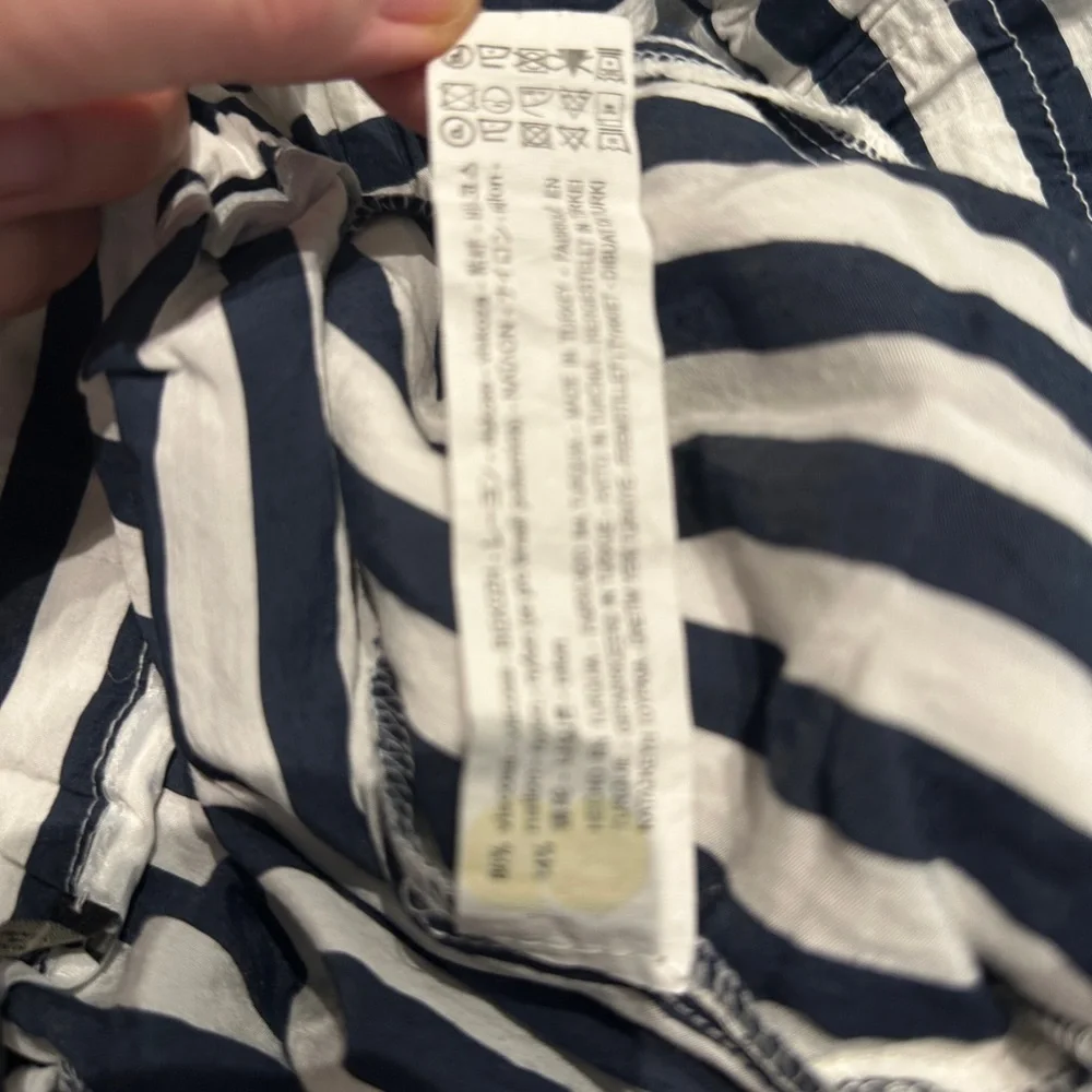ZARA Navy White Striped Paperbag Waist Pants Size 8 - Picture 13 of 13
